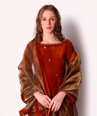 Rust Tissue Kurta Set 4