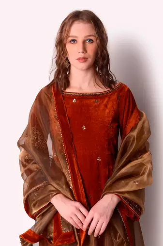 Rust Tissue Kurta Set