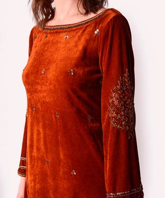 Rust Tissue Kurta Set 5