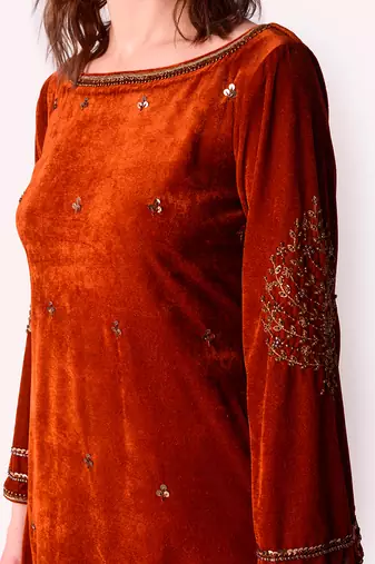 Rust Tissue Kurta Set