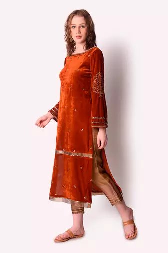 Rust Tissue Kurta Set
