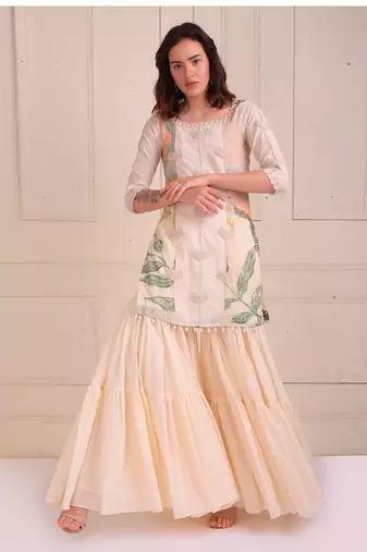 Ivory Print Organic Cotton Sharara Set