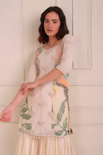 Ivory Print Organic Cotton Sharara Set
