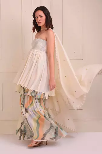 Ivory Print Organic Cotton Sharara Set