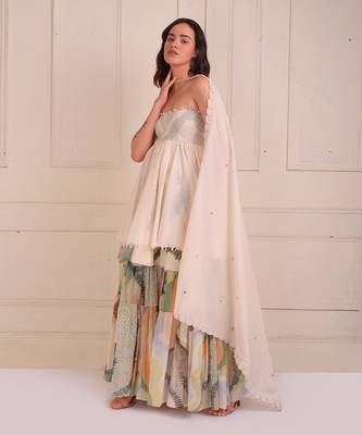 Ivory Print Organic Cotton Sharara Set 3