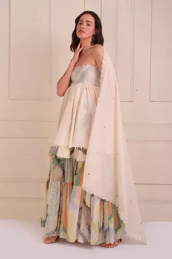 Ivory Print Organic Cotton Sharara Set