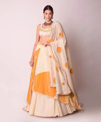 Ivory & Mustard Organic Cotton Lehenga Set 1