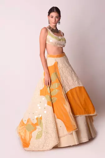 Ivory & Mustard Organic Cotton Lehenga Set