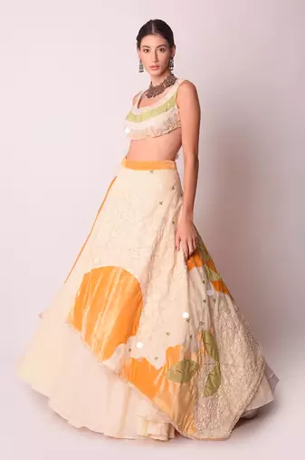 Ivory & Mustard Organic Cotton Lehenga Set
