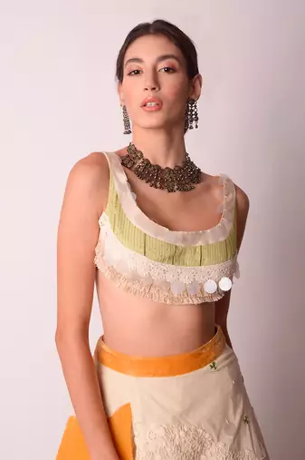 Ivory & Mustard Organic Cotton Lehenga Set