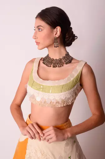 Ivory & Mustard Organic Cotton Lehenga Set