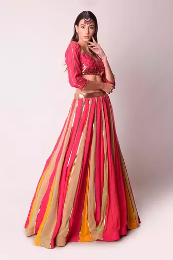 Fusia Georgette & Chanderi Lehenga Set