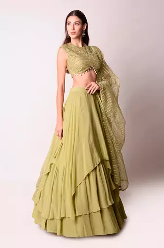Jade Crepe & Organza Lehenga Set