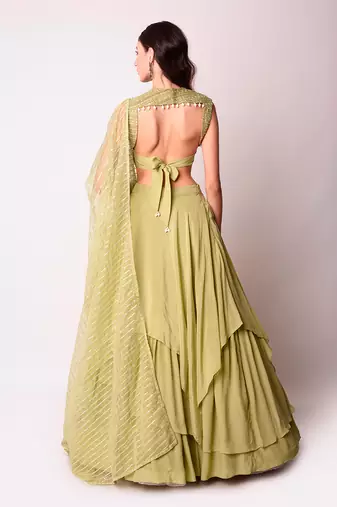 Jade Crepe & Organza Lehenga Set