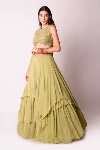 Jade Crepe & Organza Lehenga Set
