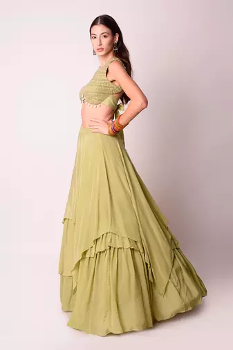 Jade Crepe & Organza Lehenga Set