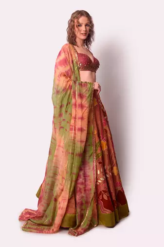 Multicolour Tissue Lehenga Set