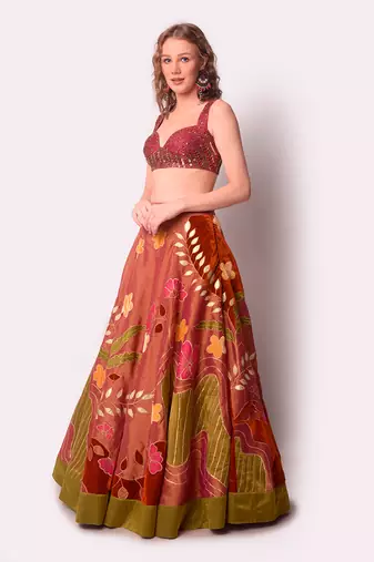 Multicolour Tissue Lehenga Set
