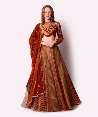 Rust & Gold Tissue Lehenga Set 1