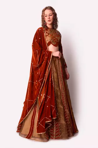 Rust & Gold Tissue Lehenga Set