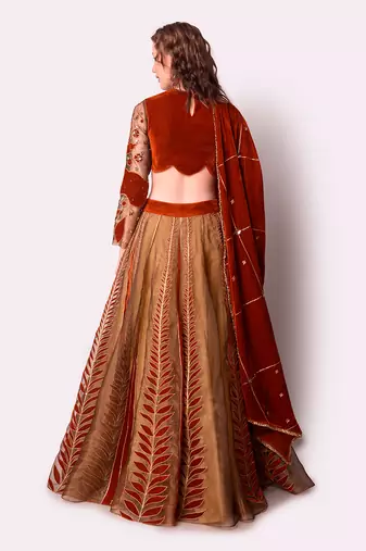 Rust & Gold Tissue Lehenga Set