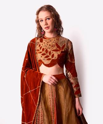 Rust & Gold Tissue Lehenga Set 4
