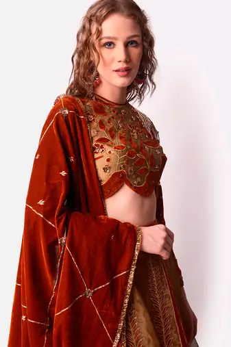 Rust & Gold Tissue Lehenga Set