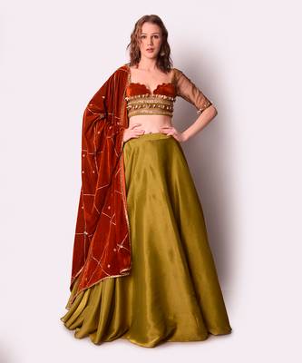 Rust & Olive Tissue Lehenga Set 1