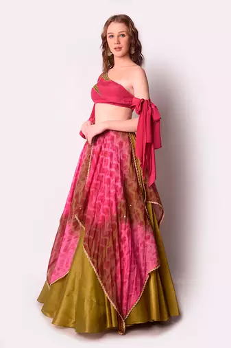 Multicolour Tissue Lehenga Set