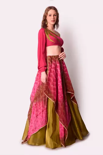Multicolour Tissue Lehenga Set