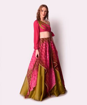 Multicolour Tissue Lehenga Set 4