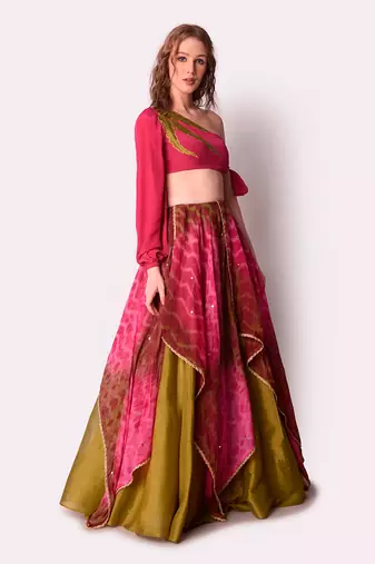 Multicolour Tissue Lehenga Set