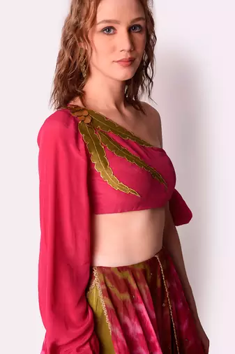 Multicolour Tissue Lehenga Set