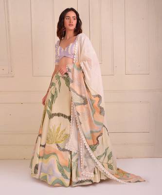 Ivory Print Organic Cotton Lehenga Set 6