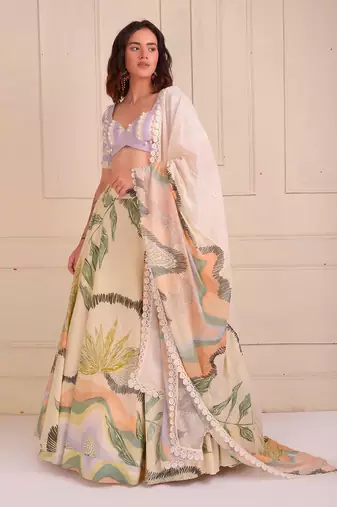 Ivory Print Organic Cotton Lehenga Set
