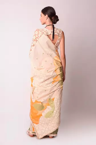 Ivory & Mustard Organic Cotton Saree Set