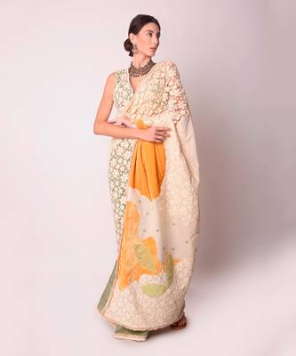 Ivory & Mustard Organic Cotton Saree Set 3