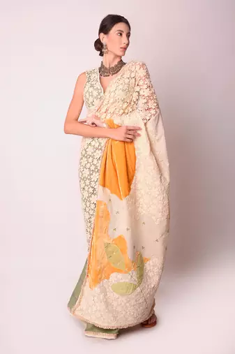Ivory & Mustard Organic Cotton Saree Set
