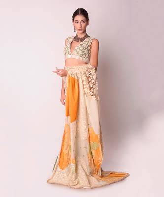 Ivory & Mustard Organic Cotton Saree Set 4