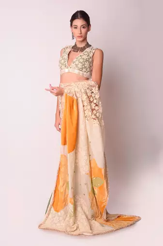Ivory & Mustard Organic Cotton Saree Set