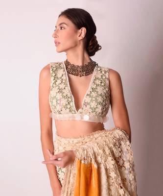 Ivory & Mustard Organic Cotton Saree Set 5