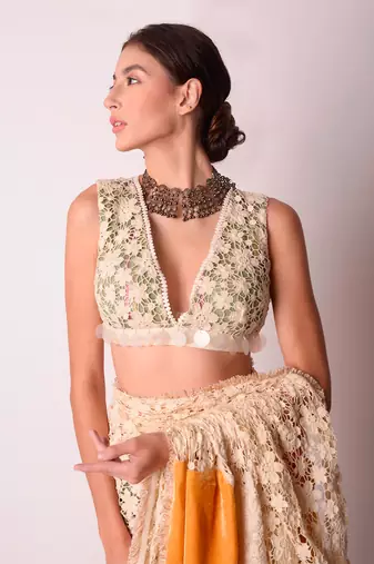 Ivory & Mustard Organic Cotton Saree Set