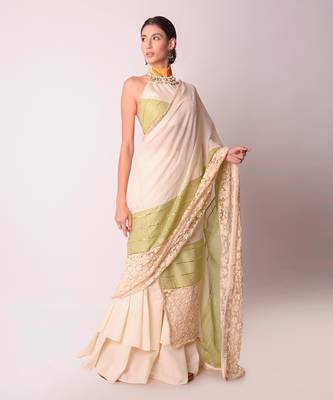 Ivory Organic Cotton Drape Saree 1