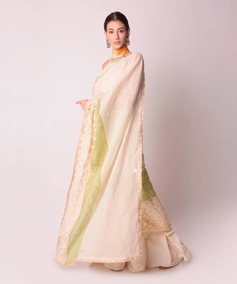 Ivory Organic Cotton Drape Saree 2
