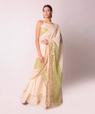 Ivory Organic Cotton Drape Saree 3