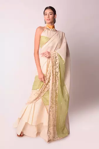Ivory Organic Cotton Drape Saree