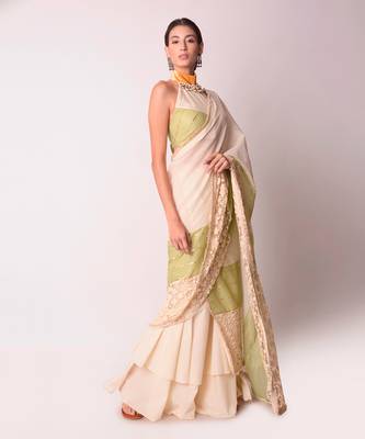 Ivory Organic Cotton Drape Saree 4