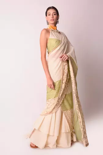 Ivory Organic Cotton Drape Saree