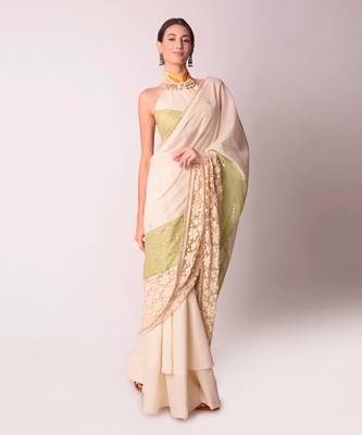 Ivory Organic Cotton Drape Saree 5