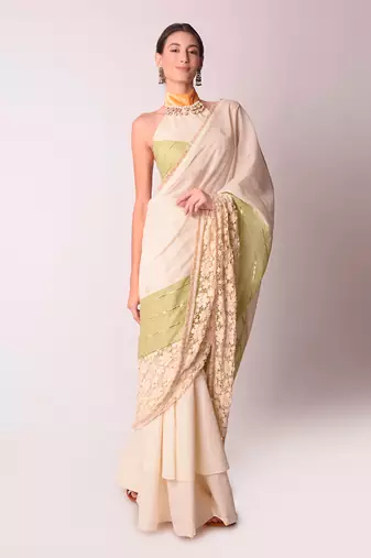 Ivory Organic Cotton Drape Saree